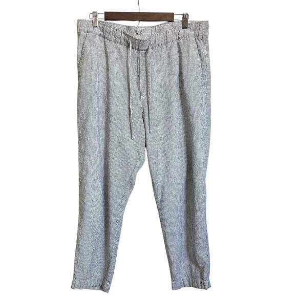 GAP Easy Pant Womens Sz Large Linen Blend Blue & White Pinstripe Coastal Basics - Picture 1 of 7
